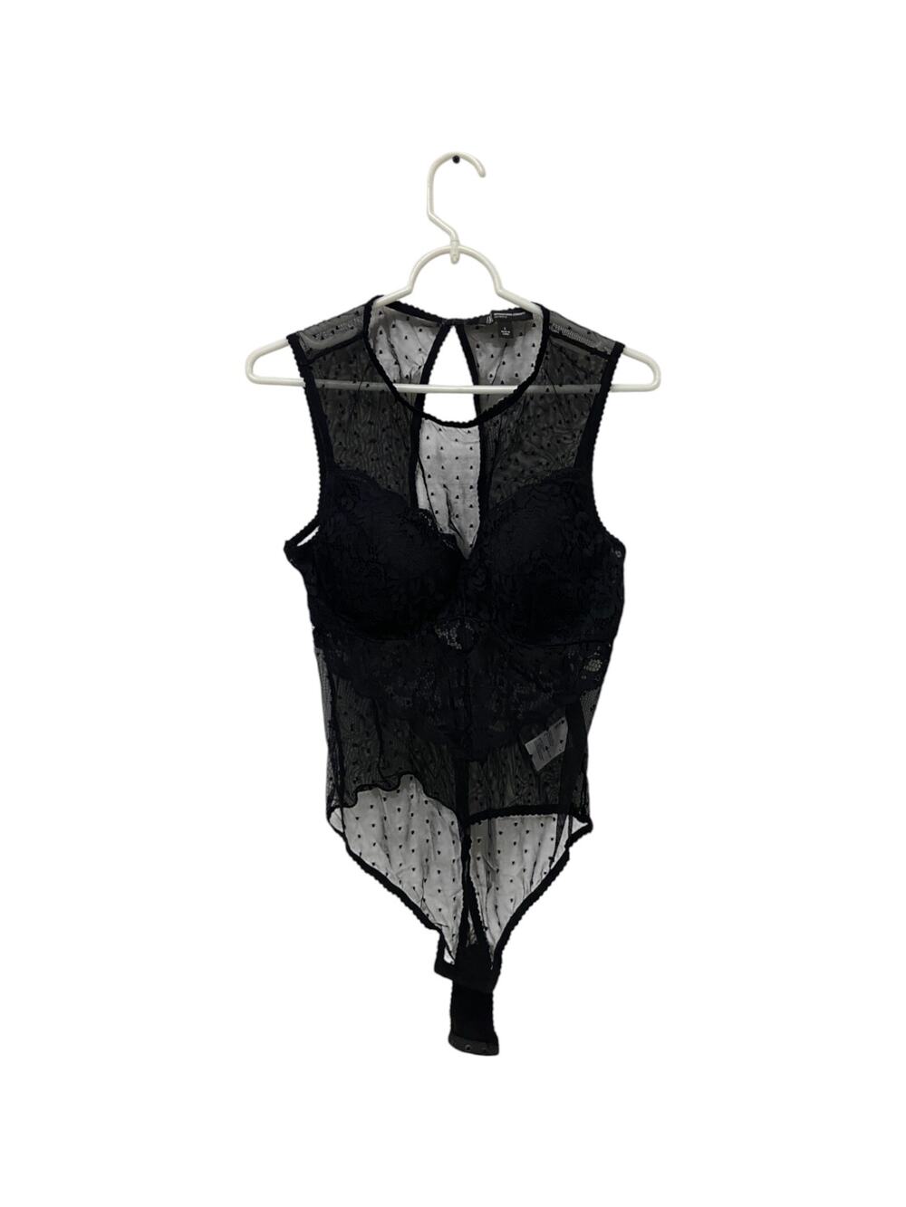 INC International Concepts Cupped Swiss Dot Lingerie Bodysuit Womens L Black NWT